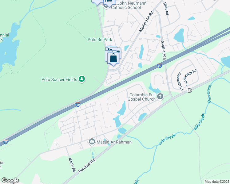 map of restaurants, bars, coffee shops, grocery stores, and more near 245 Allans Mill Drive in Columbia