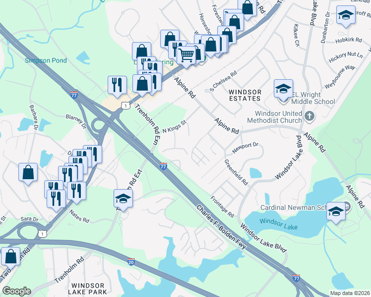 map of restaurants, bars, coffee shops, grocery stores, and more near 1103 Pinelane Road in Columbia