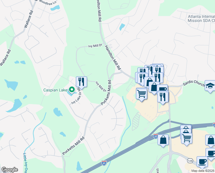 map of restaurants, bars, coffee shops, grocery stores, and more near 3350 Hampton Trace Court in Buford
