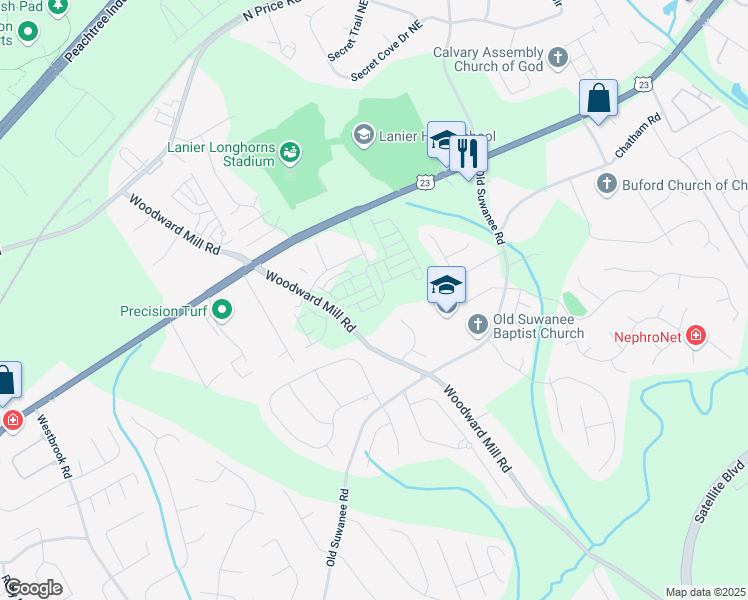 map of restaurants, bars, coffee shops, grocery stores, and more near 4627 Molder Dr in Buford