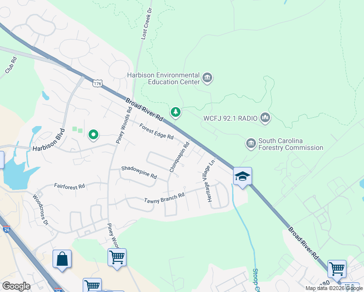 map of restaurants, bars, coffee shops, grocery stores, and more near 18 Oak Edge Court in Columbia