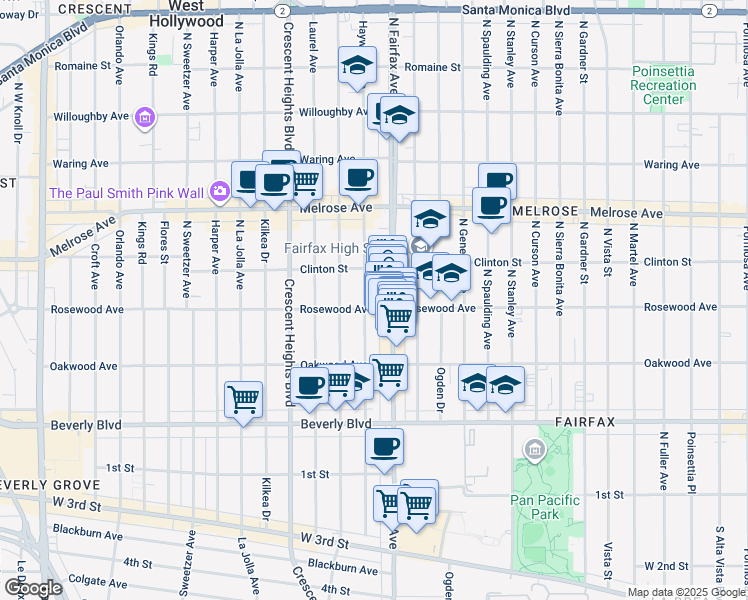 map of restaurants, bars, coffee shops, grocery stores, and more near 514 Hayworth Avenue in Los Angeles