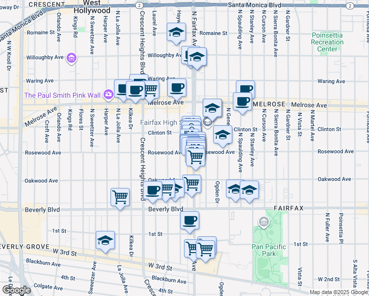 map of restaurants, bars, coffee shops, grocery stores, and more near in Los Angeles
