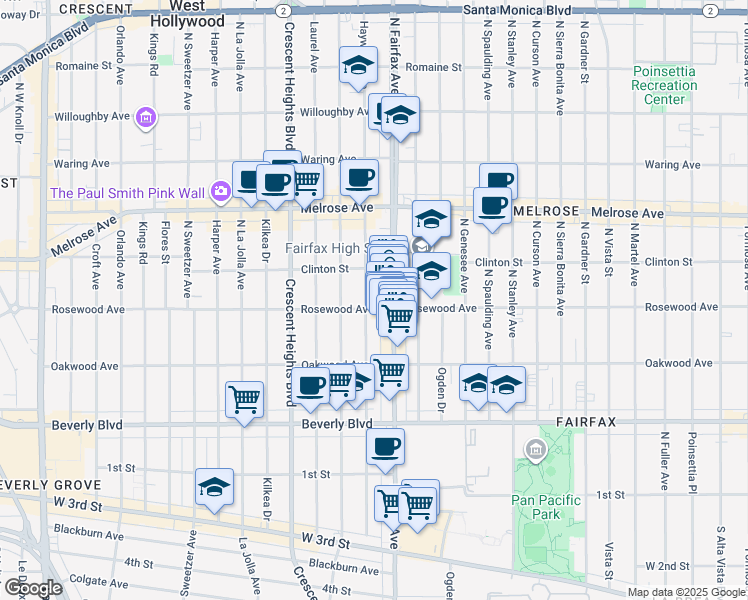 map of restaurants, bars, coffee shops, grocery stores, and more near in Los Angeles