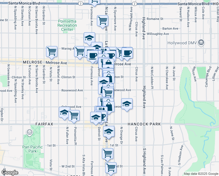 map of restaurants, bars, coffee shops, grocery stores, and more near in Los Angeles