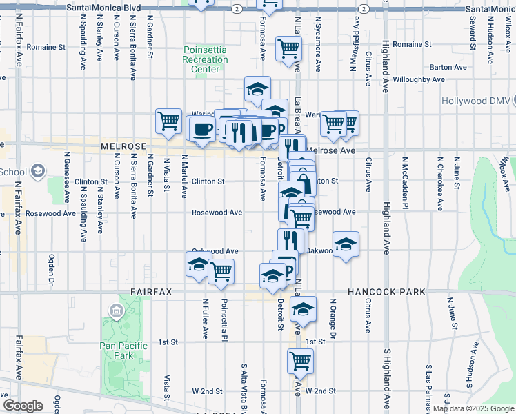 map of restaurants, bars, coffee shops, grocery stores, and more near 507 North Formosa Avenue in Los Angeles