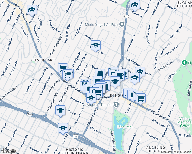 map of restaurants, bars, coffee shops, grocery stores, and more near 1302 Mohawk Street in Los Angeles
