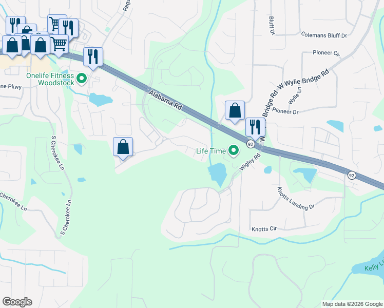 map of restaurants, bars, coffee shops, grocery stores, and more near 496 Mountain View Lane in Woodstock