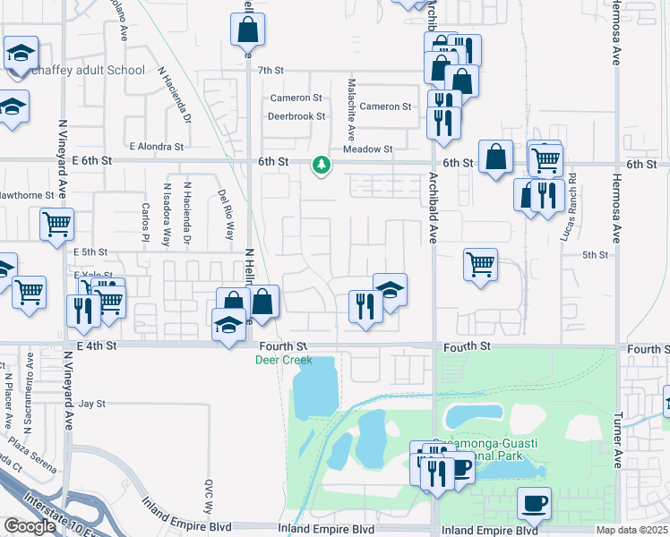 map of restaurants, bars, coffee shops, grocery stores, and more near 9531 Mountain Shadows Place in Rancho Cucamonga