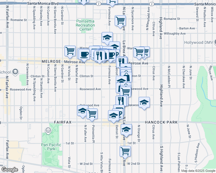 map of restaurants, bars, coffee shops, grocery stores, and more near 507 North Formosa Avenue in Los Angeles