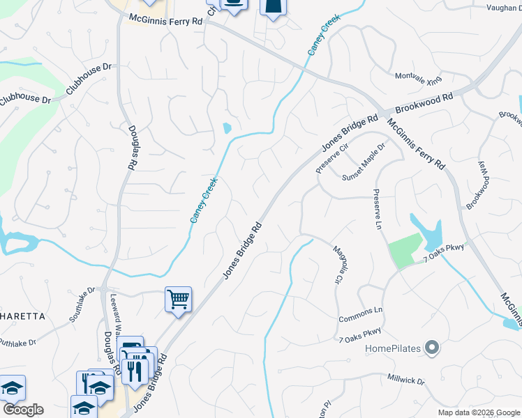 map of restaurants, bars, coffee shops, grocery stores, and more near 465 Eastbourne Way in Alpharetta
