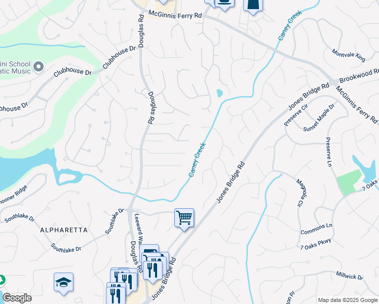 map of restaurants, bars, coffee shops, grocery stores, and more near 5378 Newport Bay Passage in Alpharetta