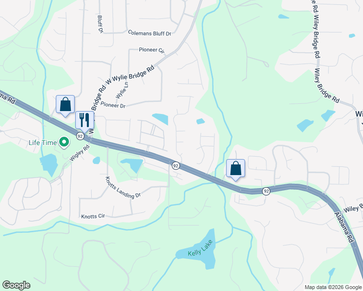 map of restaurants, bars, coffee shops, grocery stores, and more near 204 Daventry Way in Woodstock