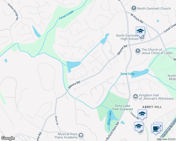 map of restaurants, bars, coffee shops, grocery stores, and more near 4820 Winding Rose Drive in Suwanee