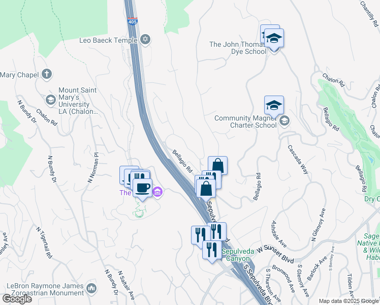 map of restaurants, bars, coffee shops, grocery stores, and more near 1032 Casiano Road in Los Angeles