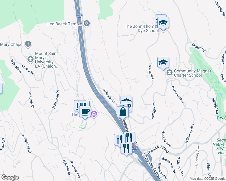 map of restaurants, bars, coffee shops, grocery stores, and more near 1032 Casiano Road in Los Angeles