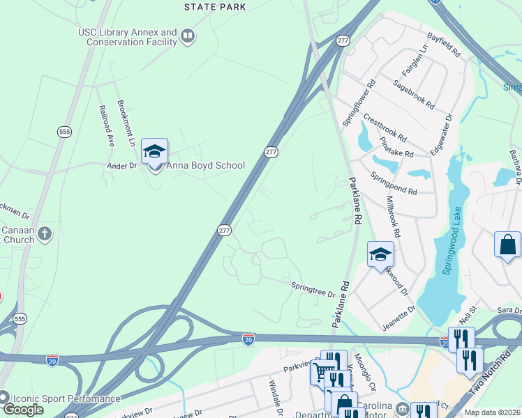map of restaurants, bars, coffee shops, grocery stores, and more near 100 Brighton Hill Road in Columbia