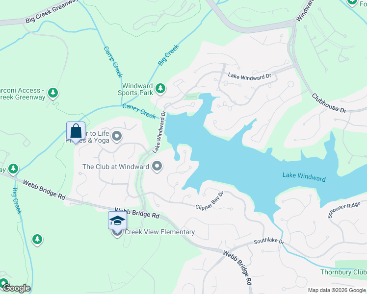 map of restaurants, bars, coffee shops, grocery stores, and more near 6395 Spinnaker Lane in Alpharetta