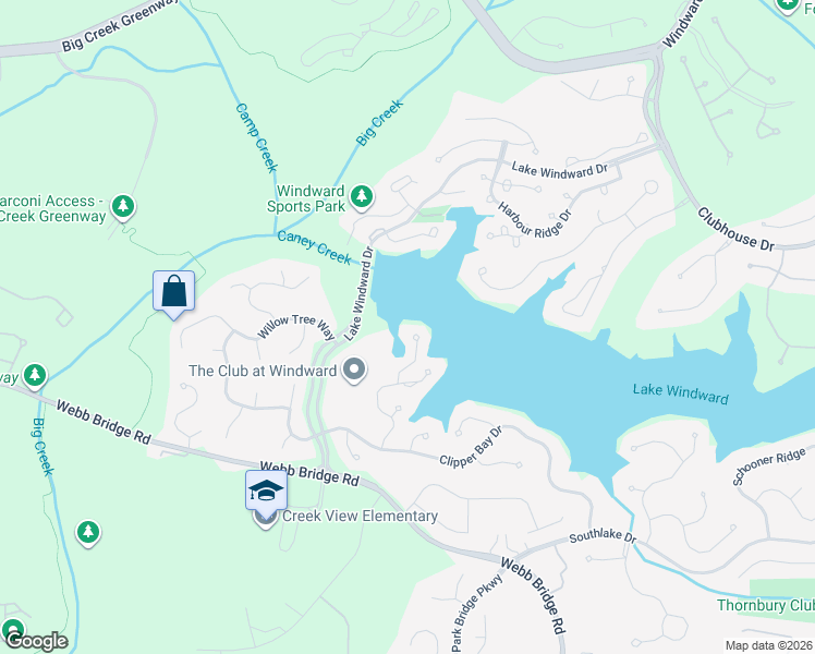 map of restaurants, bars, coffee shops, grocery stores, and more near 2001 Lake Windward Drive in Alpharetta