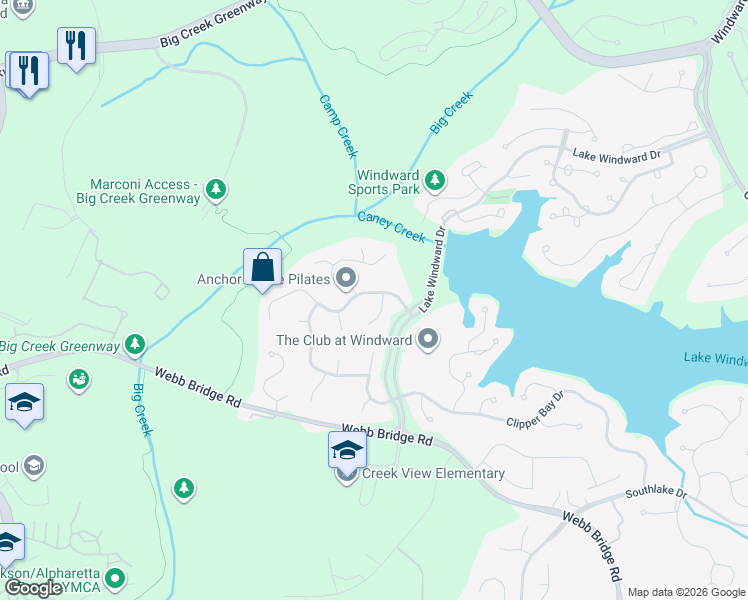 map of restaurants, bars, coffee shops, grocery stores, and more near 710 Willow Overlook in Alpharetta