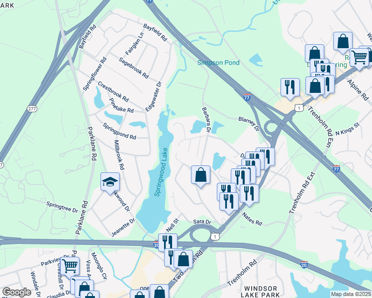map of restaurants, bars, coffee shops, grocery stores, and more near 109 Lindevon Lane in Columbia