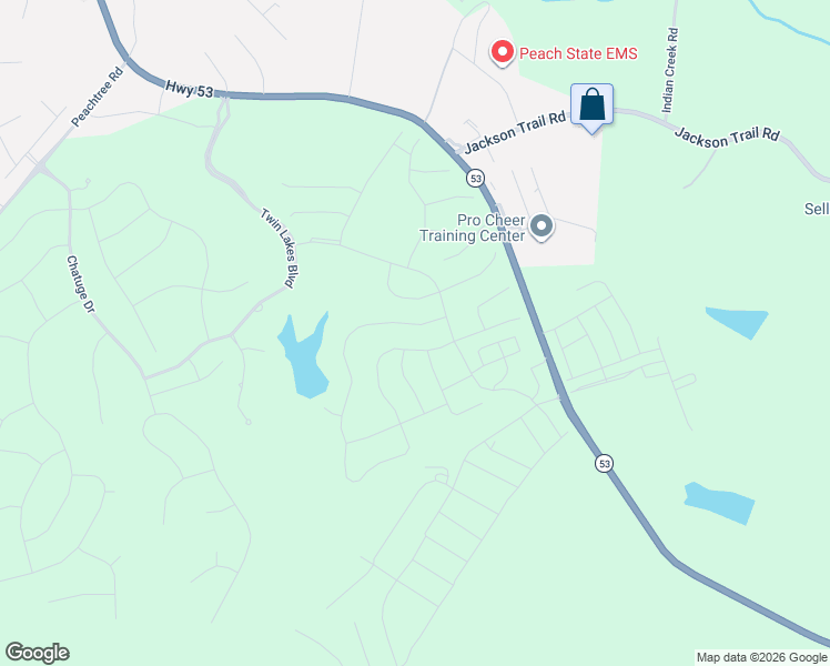 map of restaurants, bars, coffee shops, grocery stores, and more near 59 Michigan Circle in Hoschton