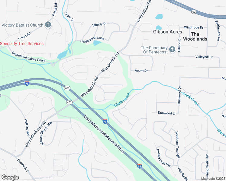 map of restaurants, bars, coffee shops, grocery stores, and more near 2589 Centennial Commons Bluff in Acworth