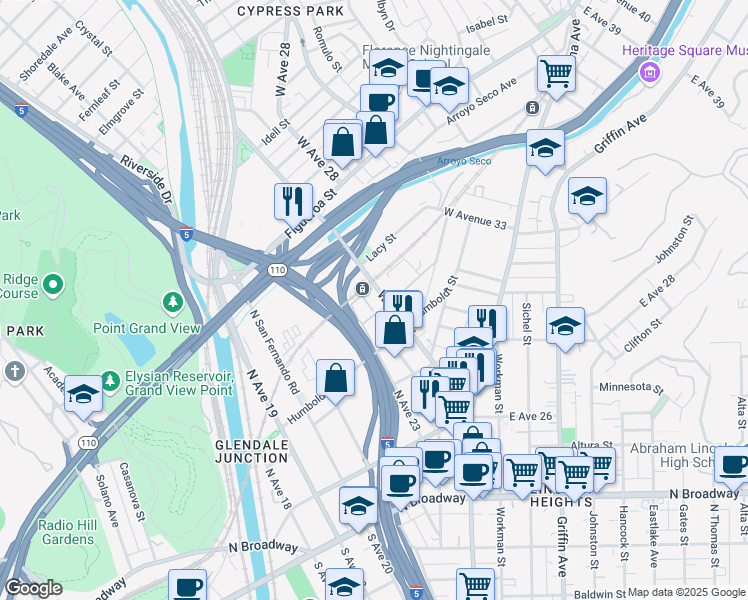 map of restaurants, bars, coffee shops, grocery stores, and more near 360 West Avenue 26 in Los Angeles