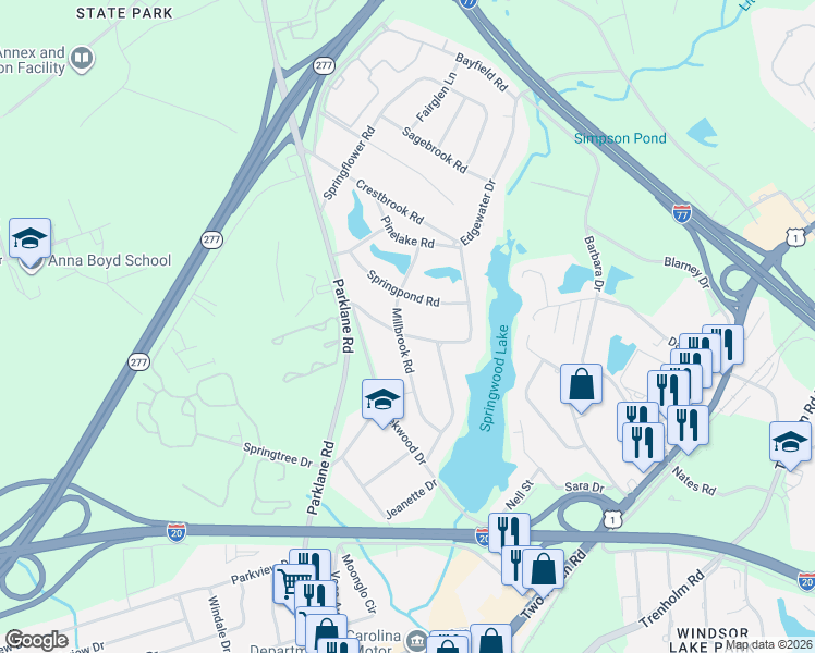 map of restaurants, bars, coffee shops, grocery stores, and more near 7550 Millbrook Road in Columbia