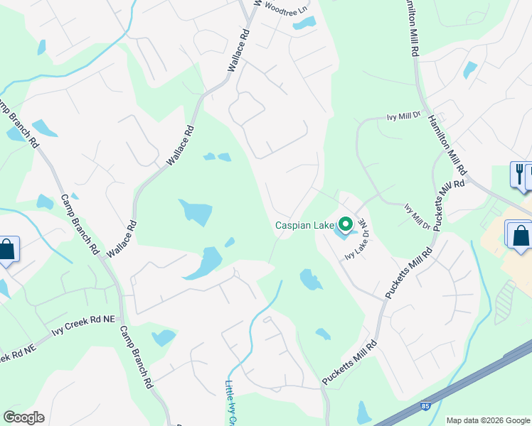 map of restaurants, bars, coffee shops, grocery stores, and more near 3202 Camens Way Northeast in Buford