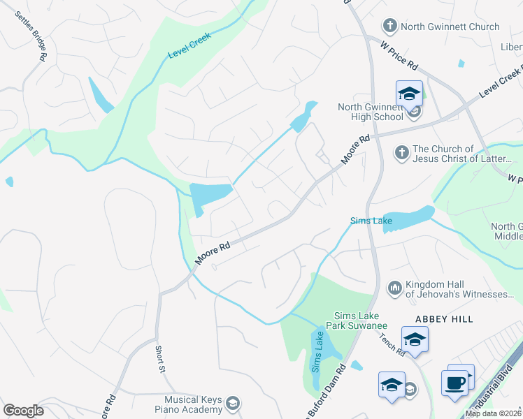 map of restaurants, bars, coffee shops, grocery stores, and more near 4901 Belle Estates Road in Suwanee
