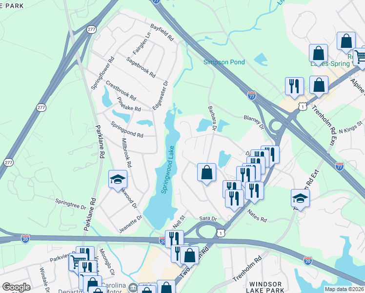 map of restaurants, bars, coffee shops, grocery stores, and more near 1693 Horseshoe Drive in Columbia