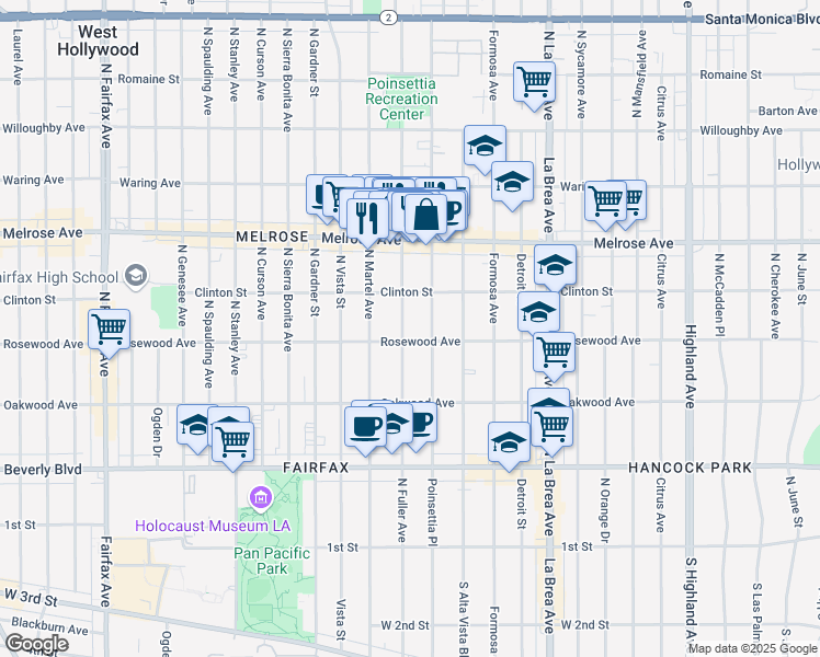 map of restaurants, bars, coffee shops, grocery stores, and more near 512 North Fuller Avenue in Los Angeles