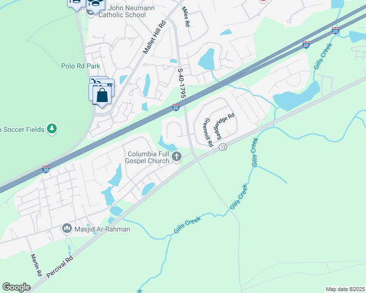 map of restaurants, bars, coffee shops, grocery stores, and more near 219 Sorrel Tree Drive in Columbia