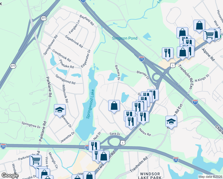 map of restaurants, bars, coffee shops, grocery stores, and more near 124 Lindevon Lane in Columbia
