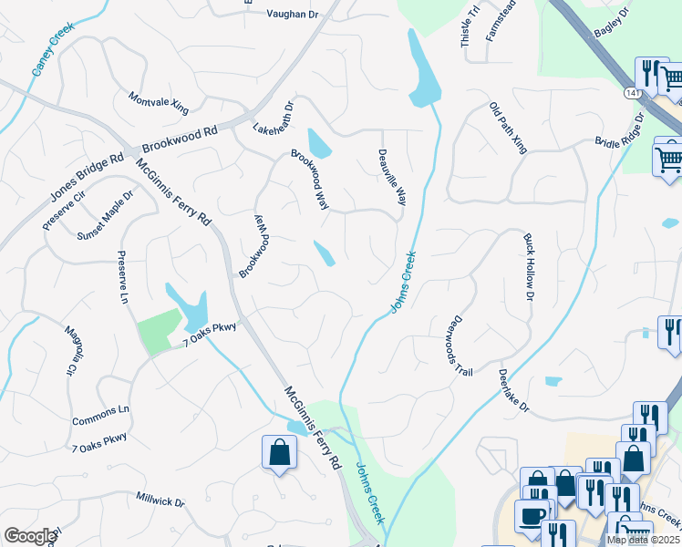map of restaurants, bars, coffee shops, grocery stores, and more near 7780 Wickley Drive in Cumming