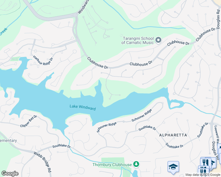 map of restaurants, bars, coffee shops, grocery stores, and more near 1050 Carnoustie Lane in Alpharetta