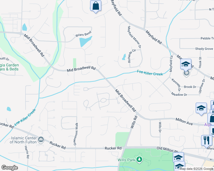 map of restaurants, bars, coffee shops, grocery stores, and more near 3067 Steeplechase Drive in Alpharetta