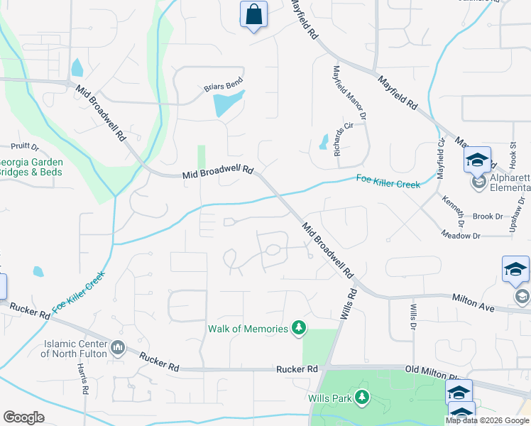 map of restaurants, bars, coffee shops, grocery stores, and more near 3032 Steeplechase Drive in Alpharetta