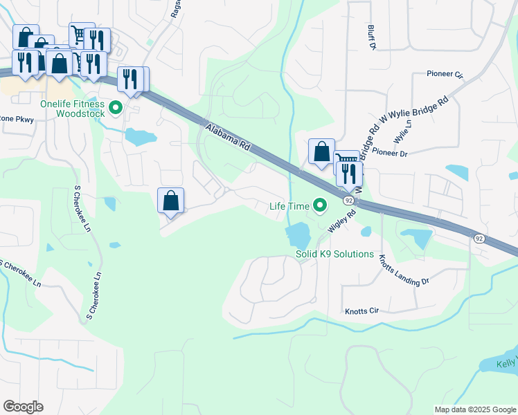 map of restaurants, bars, coffee shops, grocery stores, and more near 607 Tall Timbers in Woodstock