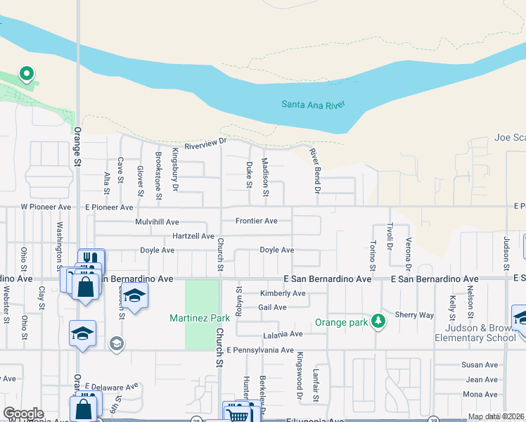 map of restaurants, bars, coffee shops, grocery stores, and more near 918 Frontier Avenue in Redlands