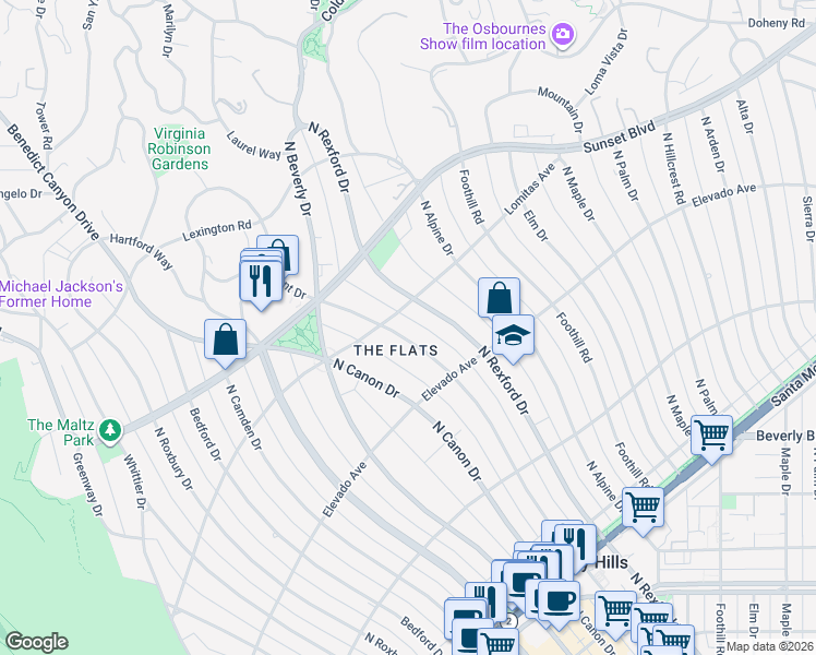 map of restaurants, bars, coffee shops, grocery stores, and more near in Beverly Hills