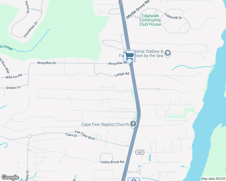 map of restaurants, bars, coffee shops, grocery stores, and more near 801 Carolina Inlet Acres Road in Wilmington