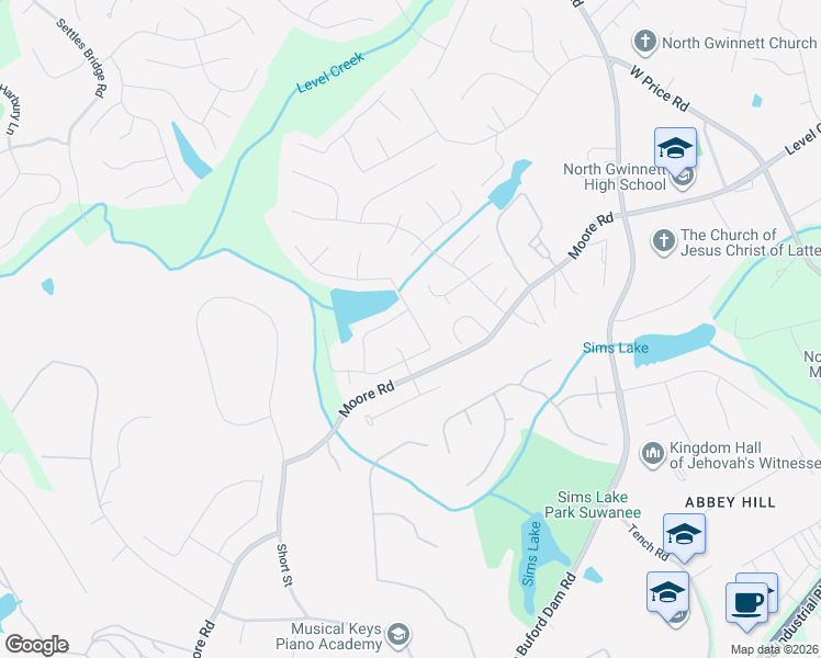 map of restaurants, bars, coffee shops, grocery stores, and more near 4820 Winding Rose Drive in Suwanee