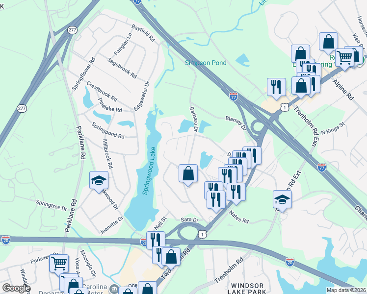 map of restaurants, bars, coffee shops, grocery stores, and more near 124 Lindevon Lane in Columbia