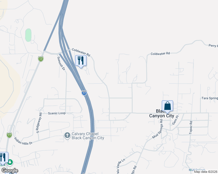 map of restaurants, bars, coffee shops, grocery stores, and more near 19780 E East Squaw Valley Drive in Black Canyon City