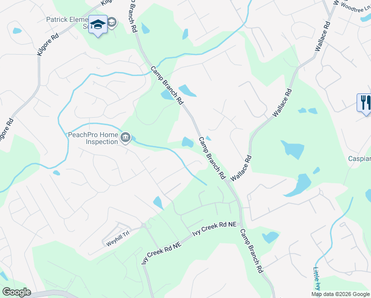 map of restaurants, bars, coffee shops, grocery stores, and more near 2748 Bridle Ridge Way Northeast in Buford