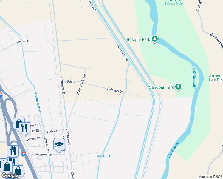 map of restaurants, bars, coffee shops, grocery stores, and more near 914 Paisano Drive in Socorro