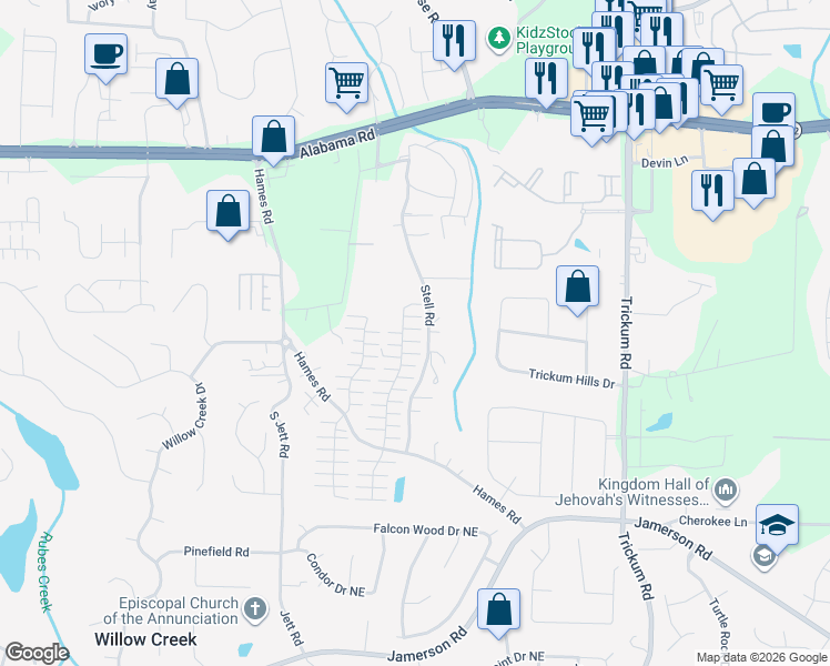 map of restaurants, bars, coffee shops, grocery stores, and more near 906 West Oaks Drive in Woodstock