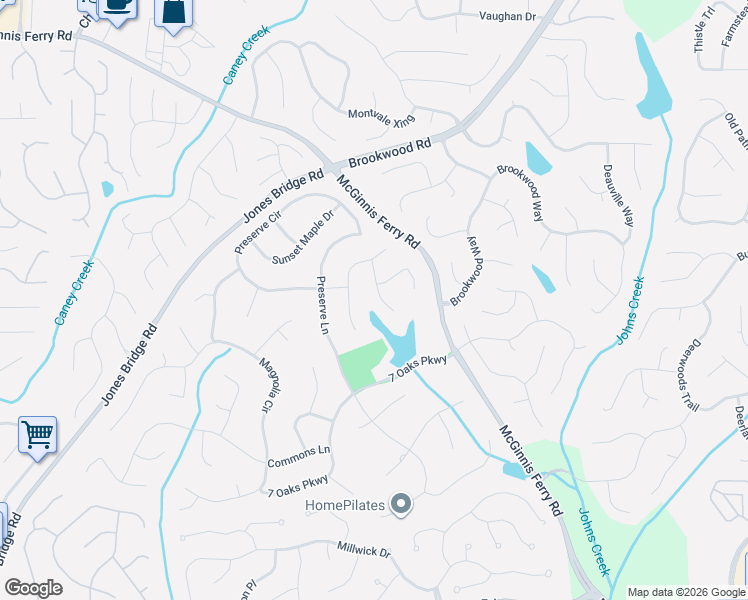 map of restaurants, bars, coffee shops, grocery stores, and more near 300 Tree Lake Court in Alpharetta